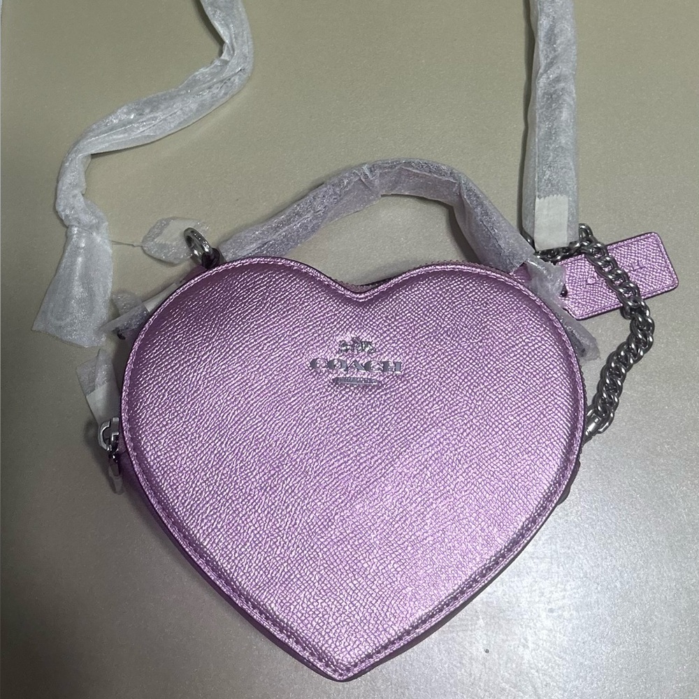 Coach Metallic Lavender Heart Crossbody Bag